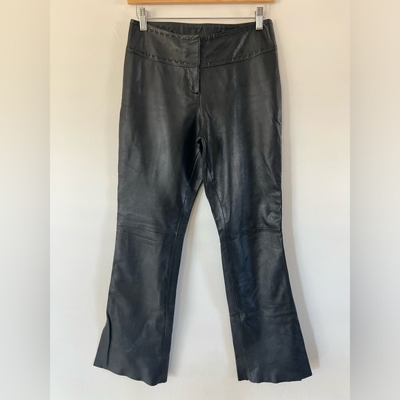 Cache VIntage Black Leather Flare Leg Split Cuff Low Rise Pants Size 2 - Picture 1 of 13